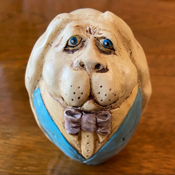 Vintage Kurt Adler Egg-Shaped Bunny Rabbit Suit & Bowtie Resin - Picture 2 of 5